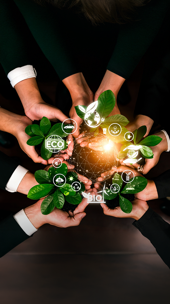 Hands holding plants, used on the Micromax sustainability section